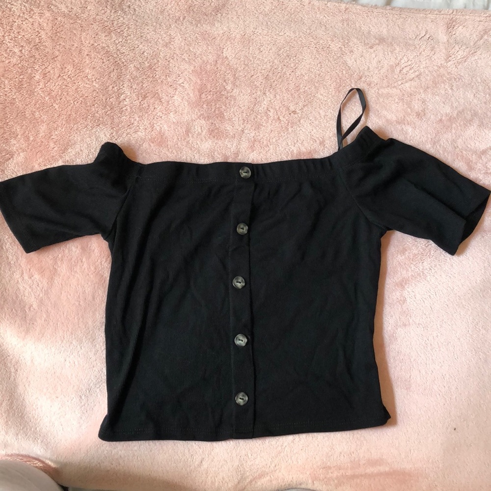 Black with button off the shoulder top.